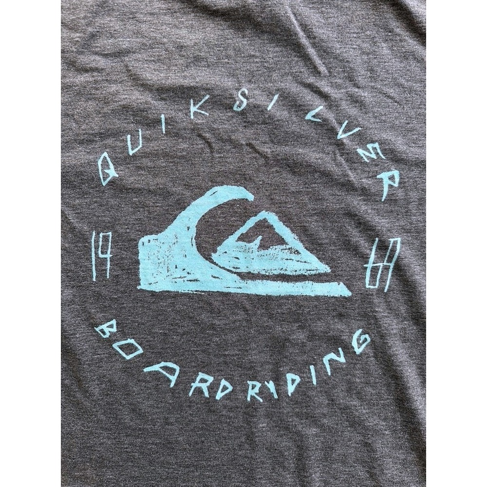 Y2K Quiksilver T-Shirt Medium Gray Grunge Skater Surf Logo Tee HOLES Distressed